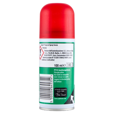 Autan Tropical Spray Secco Insetto Repellente e Antizanzare Tigre, Comuni e Tropicali, 100ml